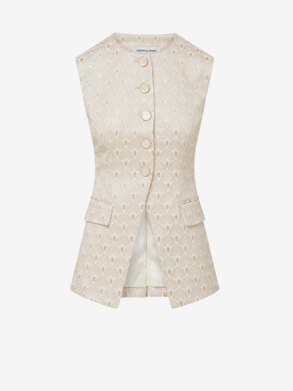 Veronica Beard Cream & Gold Brocade Sleeveless Vest
